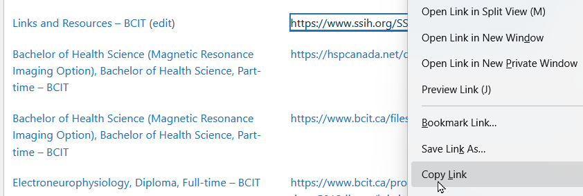 problem link showing contextual menu and copy link item