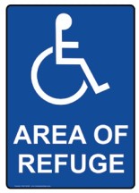 Blue sign with icon of person in a wheelchair.