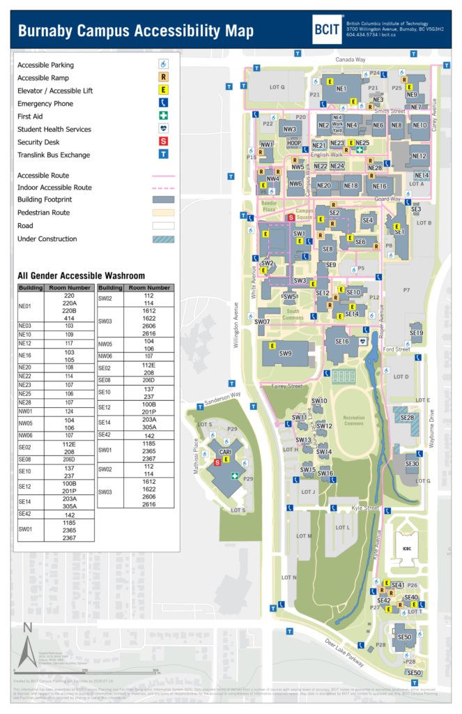 BCIT accessible campus map