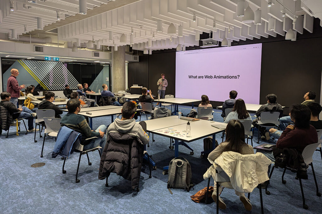 Luke Rushton speaking in the Tech Collider at the BCIT Downtown Campus to the Vancouver WordPress community