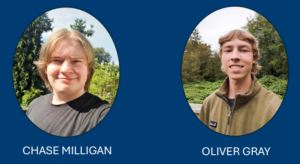 Image showing two recipients of 2026 Ocean Wise Microgrant. Two young students with light hair: one in a black t-shirt (Chase Mulligan) and one in a light brown pullover (Oliver Gray). 